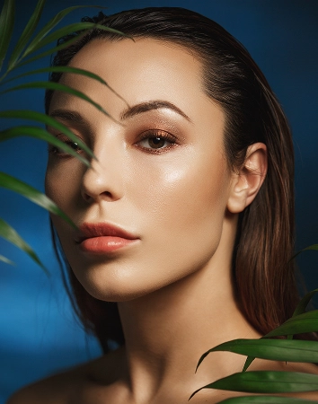 gorgeous-woman-with-beautiful-fresh-make-up-green-leaves